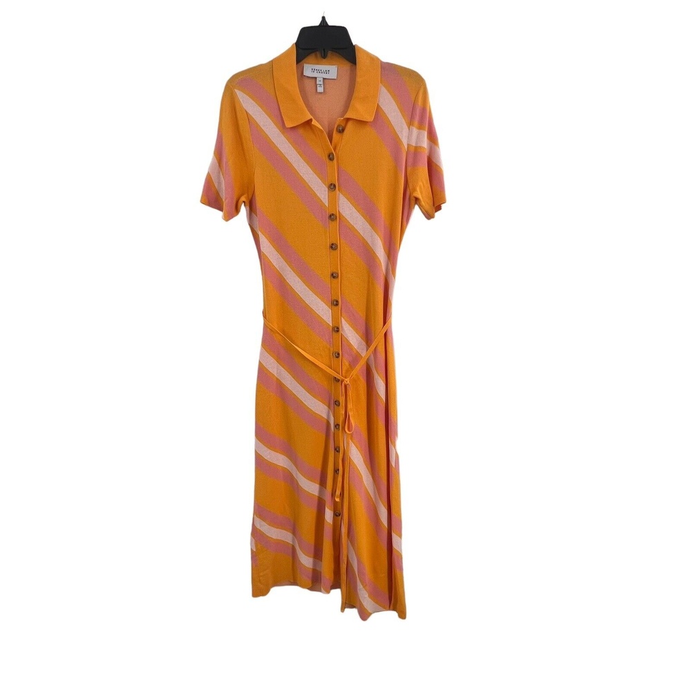 Derek Lam 10 Crosby Dress Orange Aurelia Cut-Out Knit Retro Midi Large‎ New